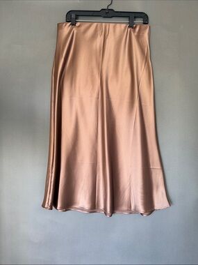Renee C Flowing Satin A-Line Skirt in Bronze